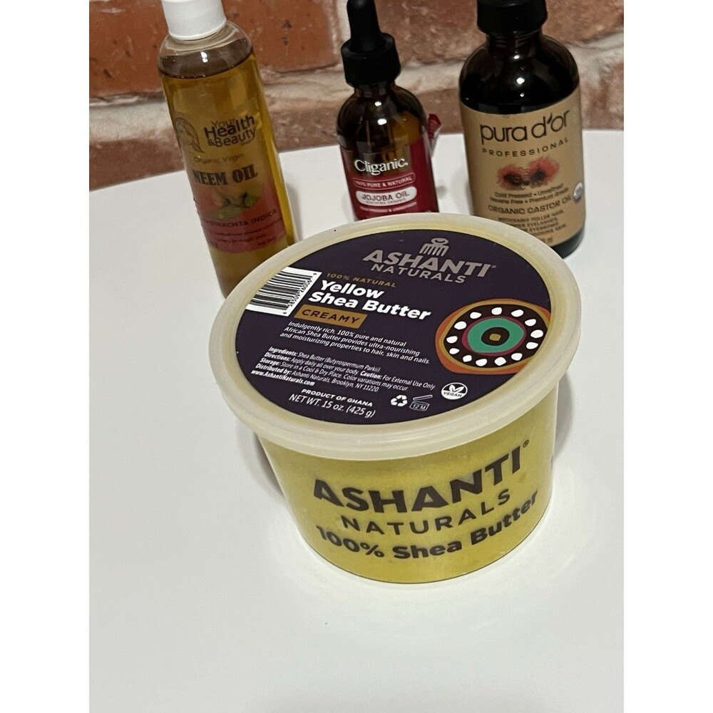 Lot  of 4:  Organic: Jojoba | Castor | Yellow Shea |Neem Oil 100% Skin Hair Face